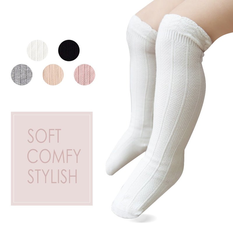 EPEIUS 5 Pair Pack Little Girls Boys Seamless Uniform Knee High Socks Kids Girls Tube Ruffled Stockings for 2-4 Years,White/Black/Grey/Pink/Beige - Image 2